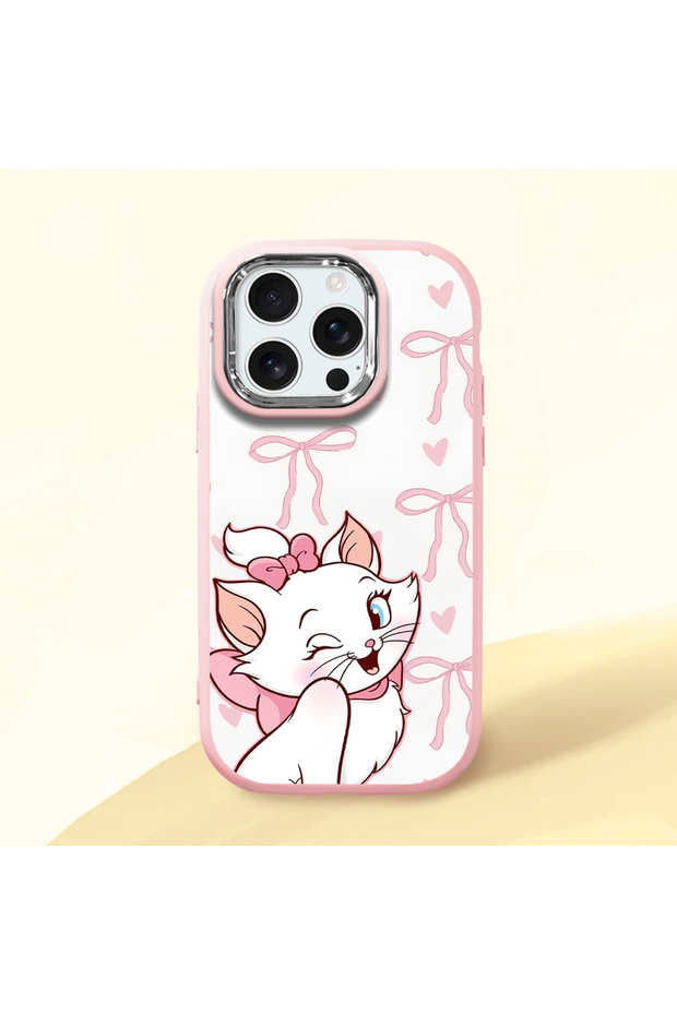 iPhone 16 Pro Compatible Case Camera Protective Pink Cartoon Pattern Silicone Lover Couple Phone Case