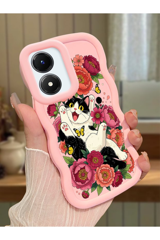 Vivo Y02S Compatible Case Camera Protector Pink Silicone Lover Couple Phone Case Cat Case
