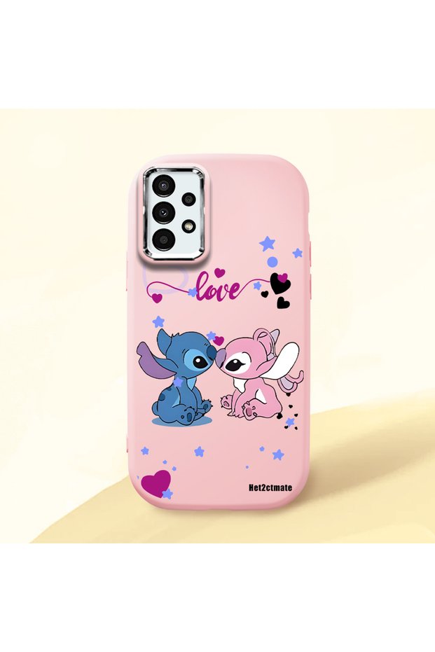 Samsung Galaxy A04S Compatible Case Camera Protective Pink Stitch Patterned Silicone Lover Couple Phone Case