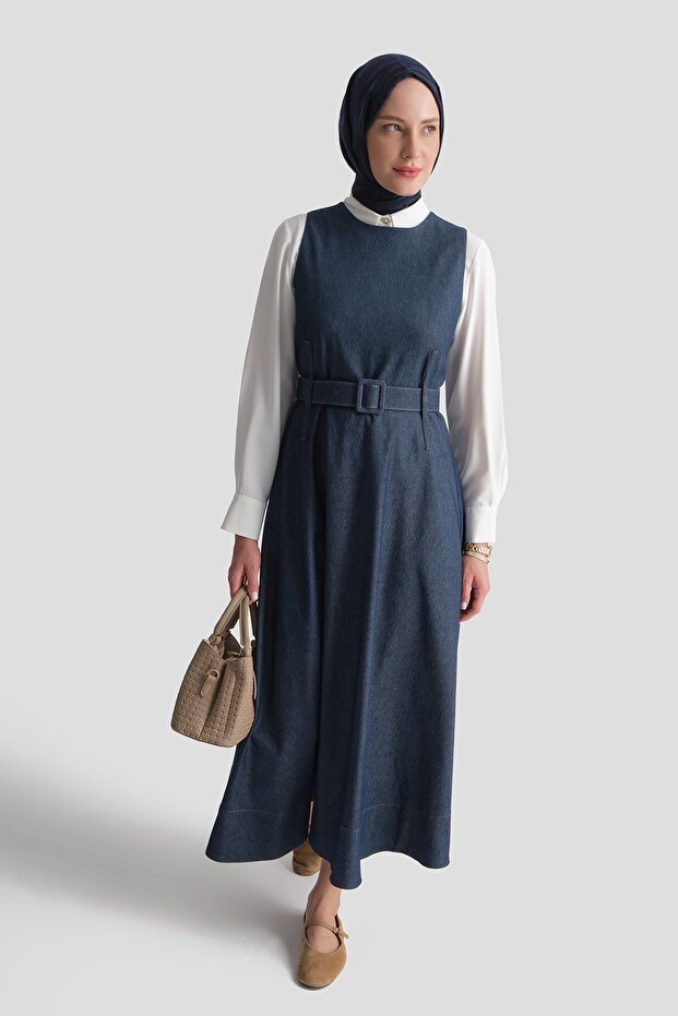 Denim Effect Gilet Navy Blue