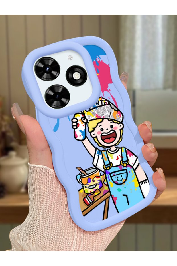 Tecno Spark 20 Compatible Case Camera Protective Blue Silicone Couple Phone Case Cartoon Pattern