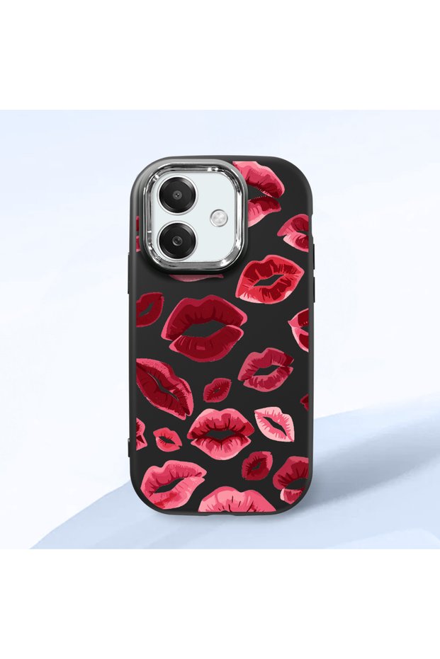 Oppo A3X 5g Compatible Case Camera Protective Black Kiss Patterned Silicone Lover Couple Phone Case