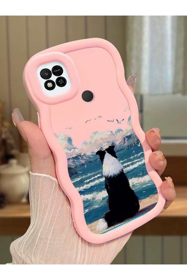 Redmi 10A Compatible Case Camera Protector Pink Silicone Lover Couple Phone Case Dog Pattern