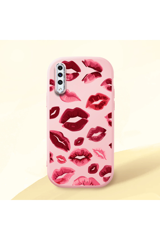Samsung Galaxy A50S Compatible Case Camera Protective Pink Kiss Patterned Silicone Lover Couple Phone Case