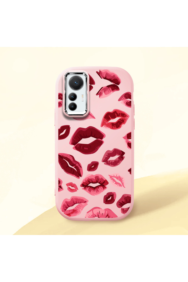 Mi 12 Lite Compatible Case Camera Protector Pink Kiss Patterned Silicone Lover Couple Phone Case