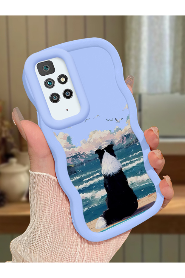 Redmi 10 Compatible Case Camera Protector Blue Silicone Lover Couple Phone Case Dog Pattern