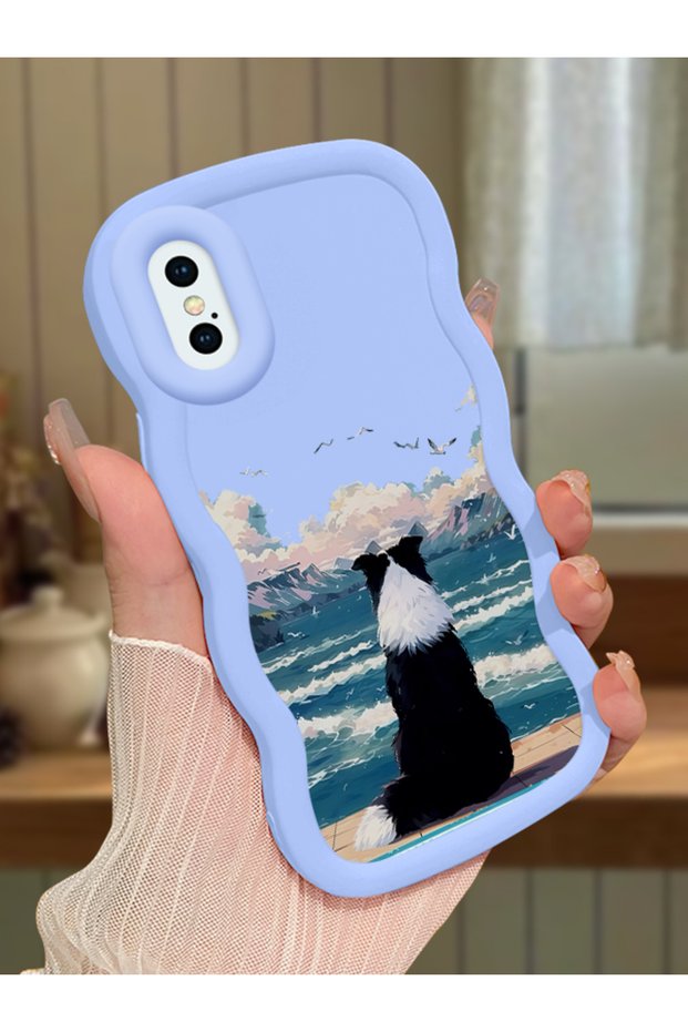 iPhone X Compatible Case Camera Protector Blue Silicone Lover Couple Phone Case Dog Pattern