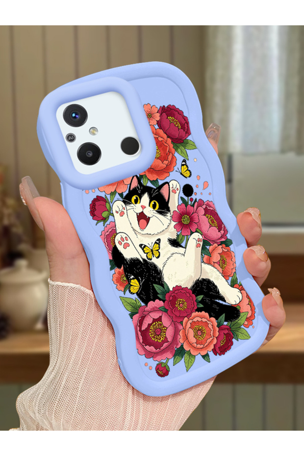 Redmi 11A Compatible Case Camera Protector Blue Silicone Couple Phone Case Cat Case