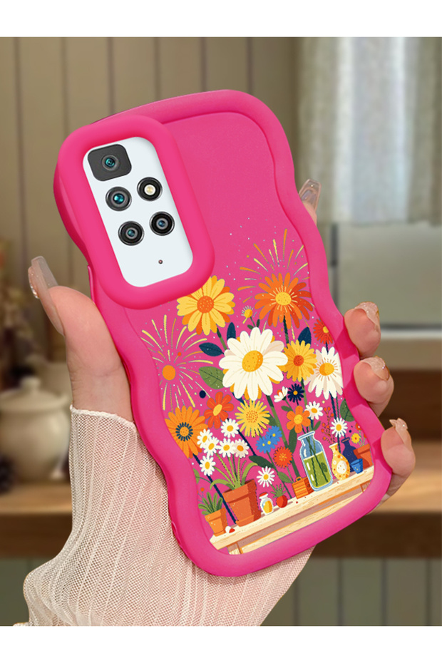Redmi 10 Compatible Case Camera Protector Red Silicone Lover Couple Phone Case Floral Case