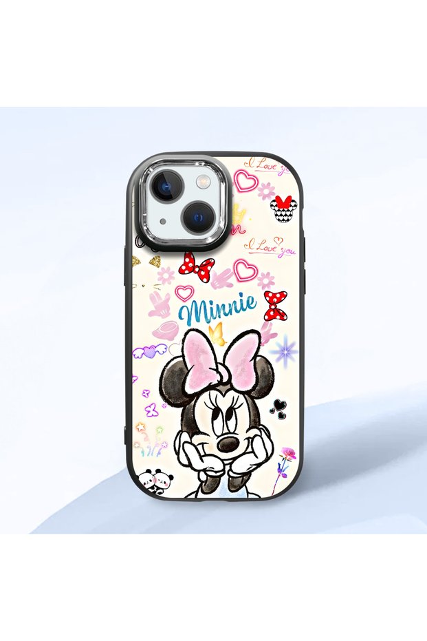 iPhone 13 Mini Compatible Case Camera Protector Black Minnie Patterned Silicone Lover Couple Phone Case