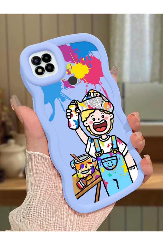 Poco C31 Compatible Case Camera Protector Blue Silicone Lover Couple Phone Case Cartoon Pattern