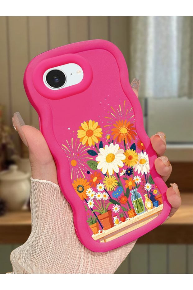 iPhone 16E Compatible Case Camera Protector Red Silicone Couple Phone Case Floral Case