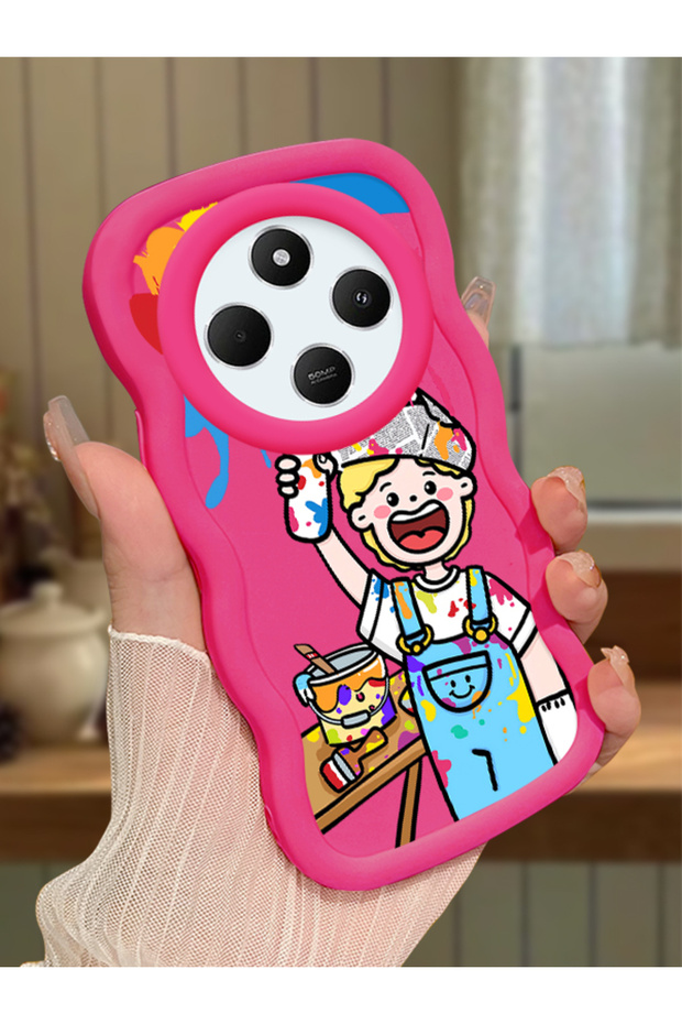 Redmi 14C Compatible Case Camera Protective Red Silicone Lover Couple Phone Case Cartoon Pattern
