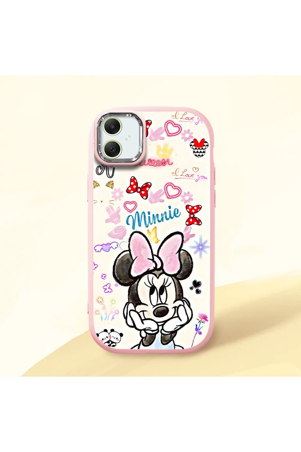 Samsung Galaxy A05 Compatible Case Camera Protective Pink Minnie Patterned Silicone Lover Couple Phone Case