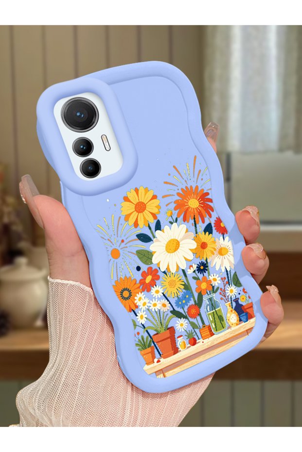 Mi 12 Lite Compatible Case Camera Protector Blue Silicone Lover Couple Phone Case Floral Case