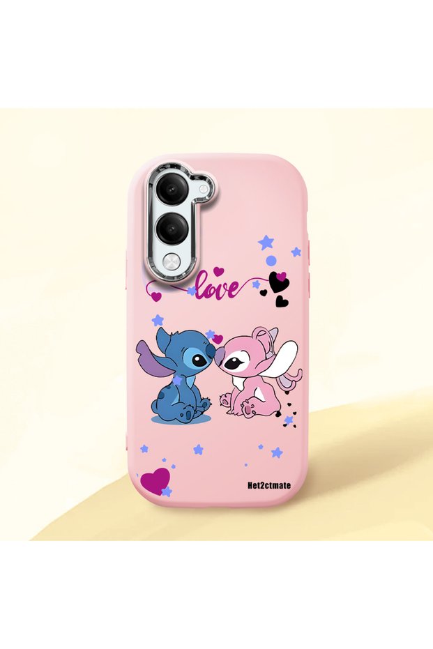 Vivo Y29S Compatible Case Camera Protector Pink Stitch Patterned Silicone Lover Couple Phone Case