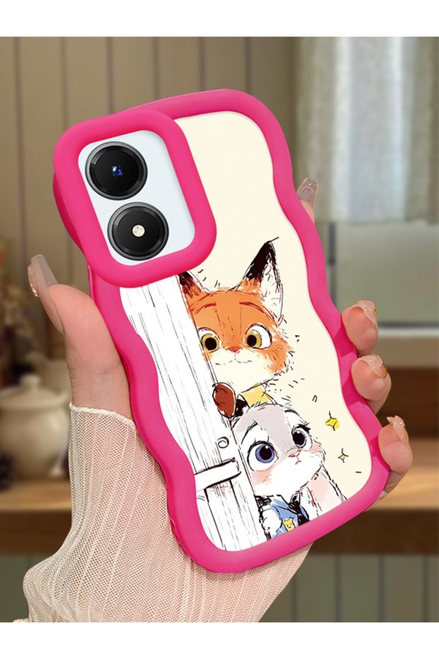 Vivo Y02S Compatible Case Camera Protector Red Silicone Lover Couple Phone Case Cartoon Pattern