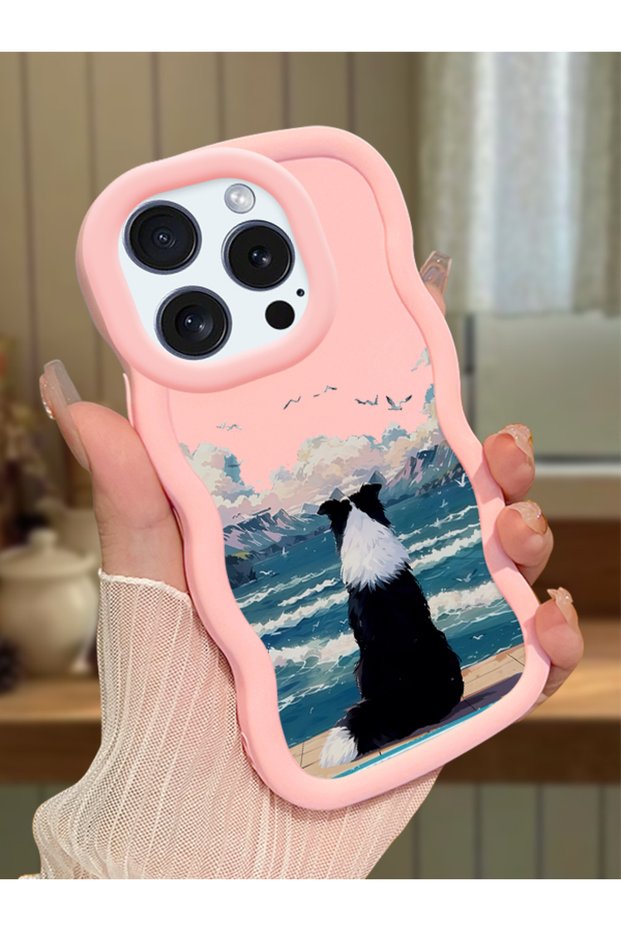 iPhone 16 Pro Max Compatible Case Camera Protector Pink Silicone Couple Phone Case Dog Pattern