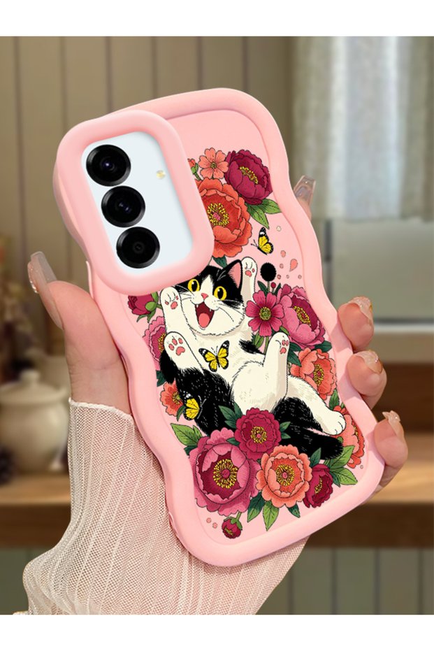 Samsung Galaxy A56 Compatible Case Camera Protective Pink Silicone Lover Couple Phone Case Cat Case