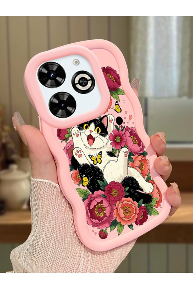 Infinix Smart 8 Plus Compatible Case Camera Protector Pink Silicone Lover Couple Phone Case Cat Case