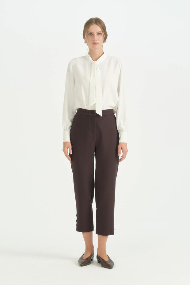 Pipe Leg Viscose Trousers - Brown