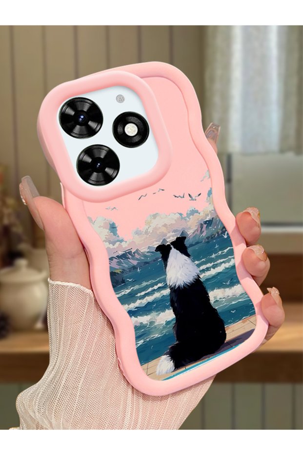 Tecno Spark Go 2024 Compatible Case Camera Protector Pink Silicone Couple Phone Case Dog Pattern
