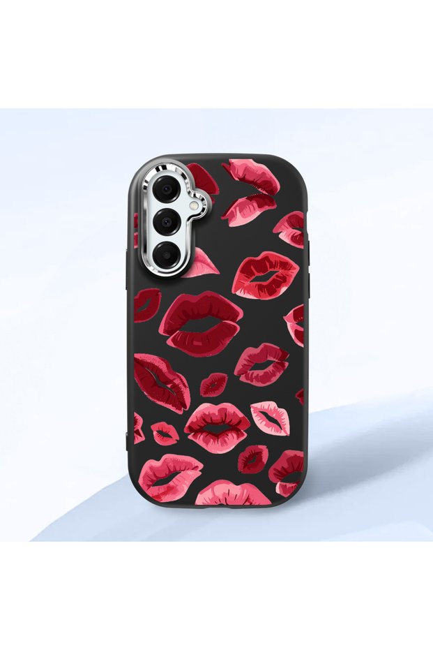 Samsung Galaxy A16 Compatible Case Camera Protective Black Kiss Patterned Silicone Lover Couple Phone Case