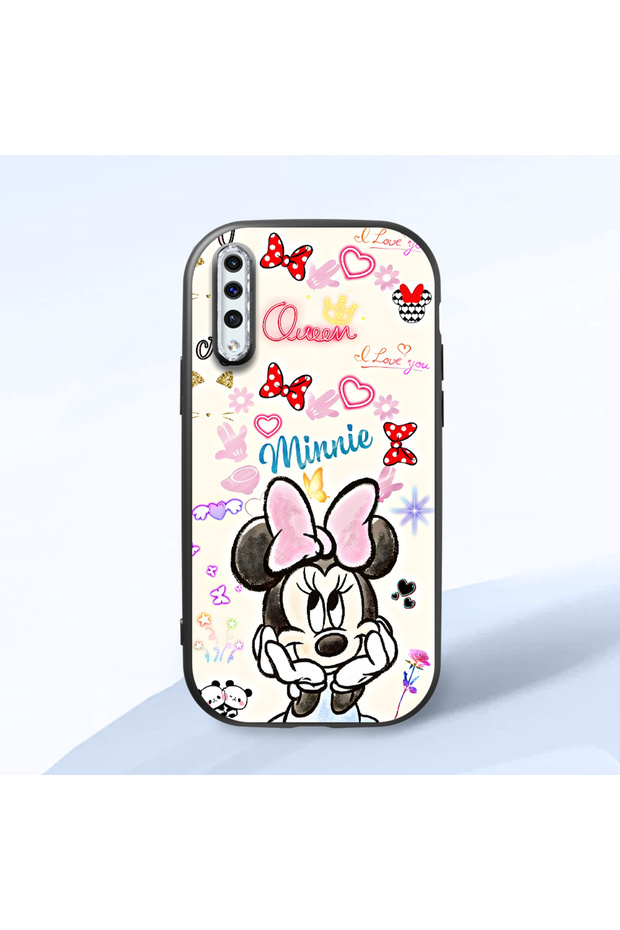 Samsung Galaxy A30S Compatible Case Camera Protective Black Minnie Patterned Silicone Lover Couple Phone Case