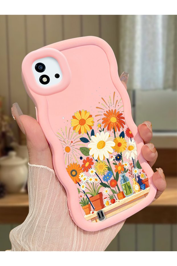 Realme C20 Compatible Case Camera Protector Pink Silicone Couple Phone Case Floral Case