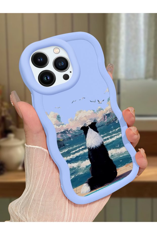 iPhone 13 Pro Compatible Case Camera Protector Blue Silicone Lover Couple Phone Case Dog Pattern