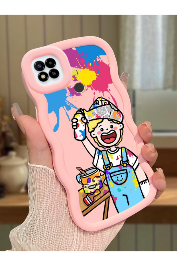 Poco C31 Compatible Case Camera Protector Pink Silicone Lover Couple Phone Case Cartoon Pattern