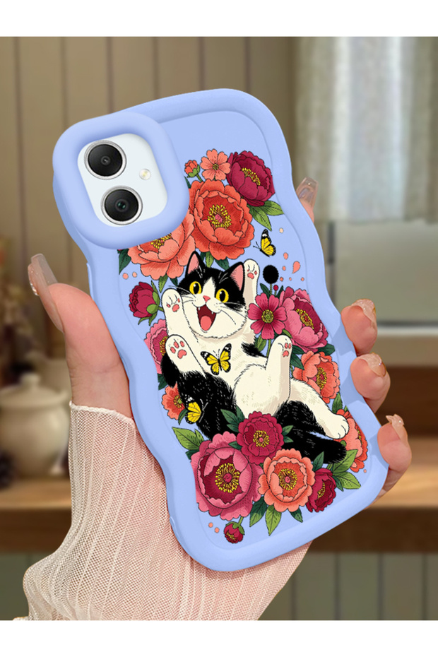 Samsung Galaxy A05 Compatible Case Camera Protector Blue Silicone Lover Couple Phone Case with Cat Case