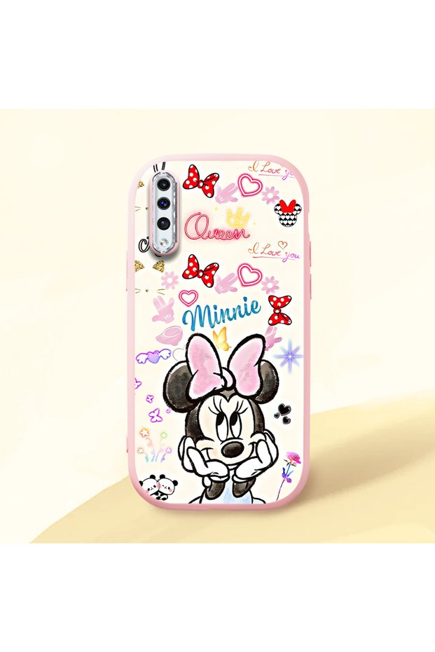 Samsung Galaxy A50S Compatible Case Camera Protective Pink Minnie Patterned Silicone Lover Couple Phone Case