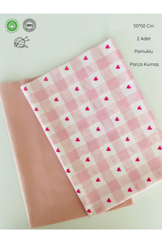 2 Pieces, Width 50 Cm, Pink Heart, Plain Powder Color Bag, Wallet, Cotton Fabric for Hobby Projects