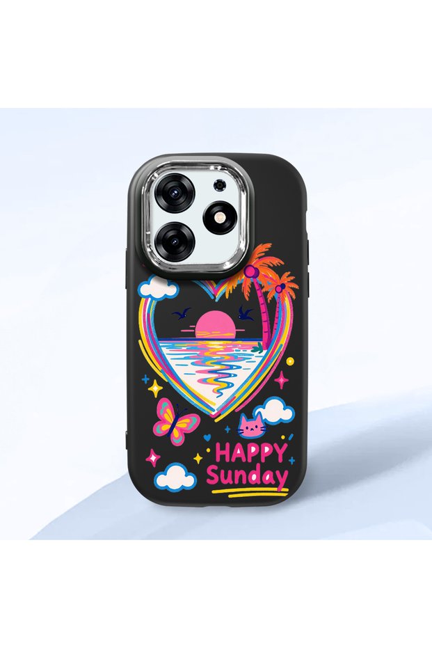 Tecno Spark 10 Pro Compatible Case Camera Protective Black Heart Patterned Silicone Lover Couple Phone Case