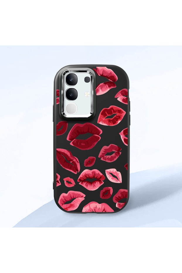 Vivo Y29 Compatible Case Camera Protector Black Kiss Patterned Silicone Lover Couple Phone Case