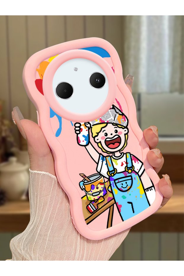 Redmi A3 Pro Compatible Case Camera Protector Pink Silicone Lover Couple Phone Case Cartoon Pattern