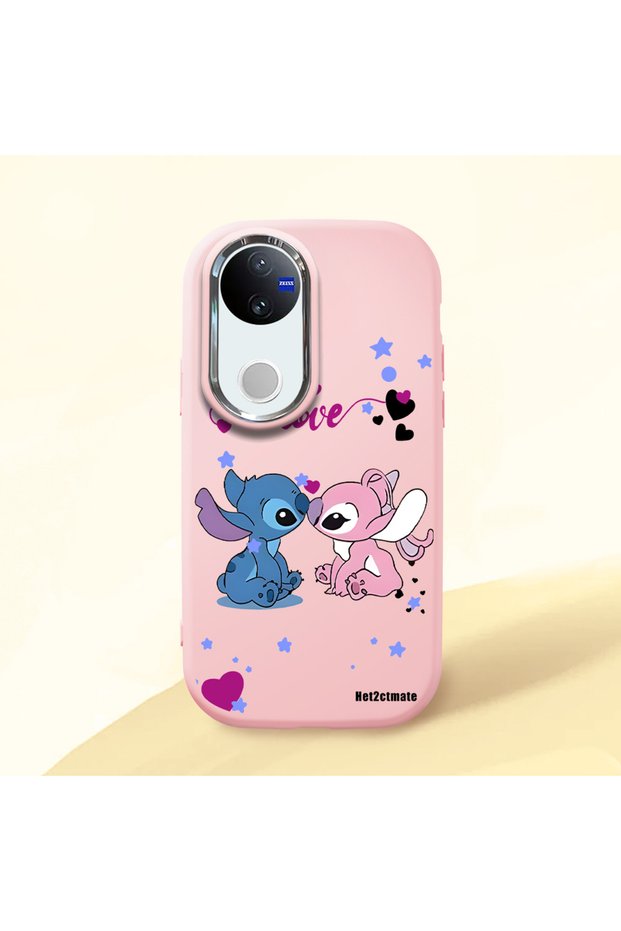 Vivo V50 Compatible Case Camera Protective Pink Stitch Patterned Silicone Lover Couple Phone Case