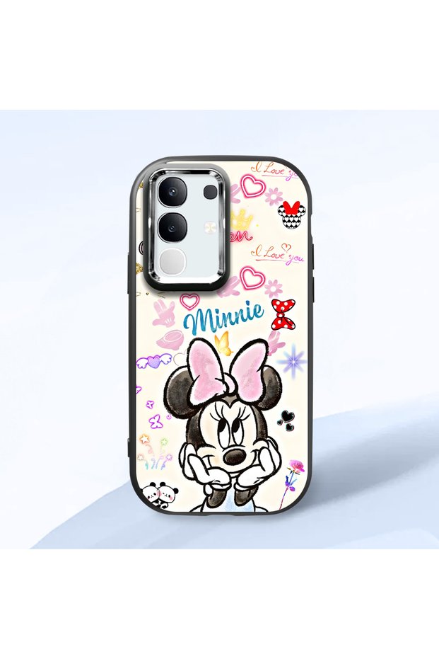Vivo Y29 Compatible Case Camera Protector Black Minnie Patterned Silicone Lover Couple Phone Case