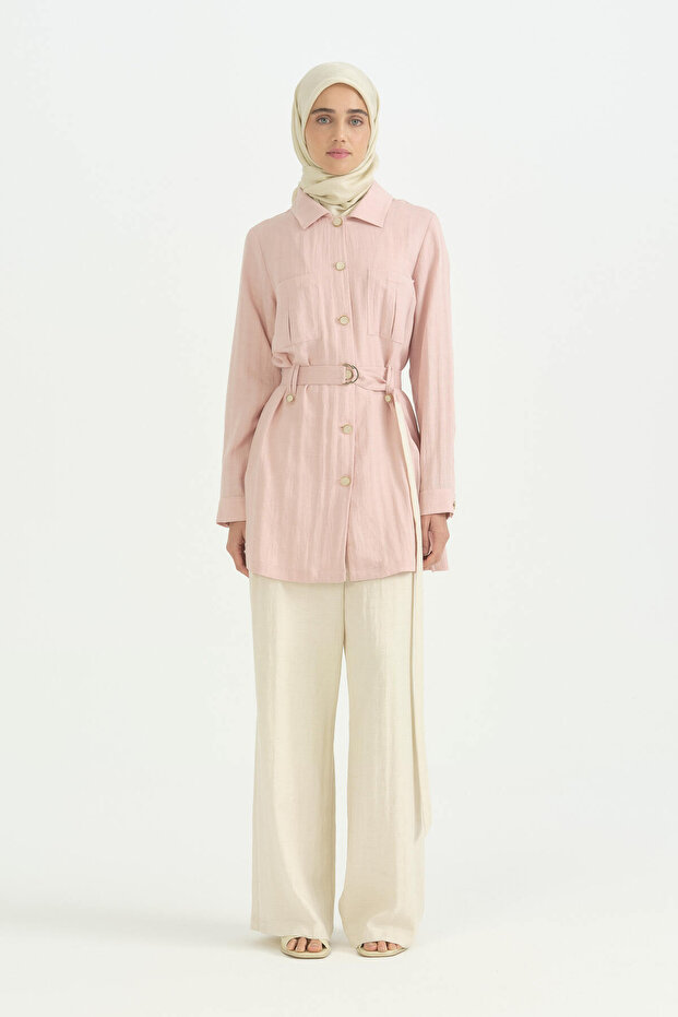 Comfortable Fit Rayon Trousers Tunic Set - Powder