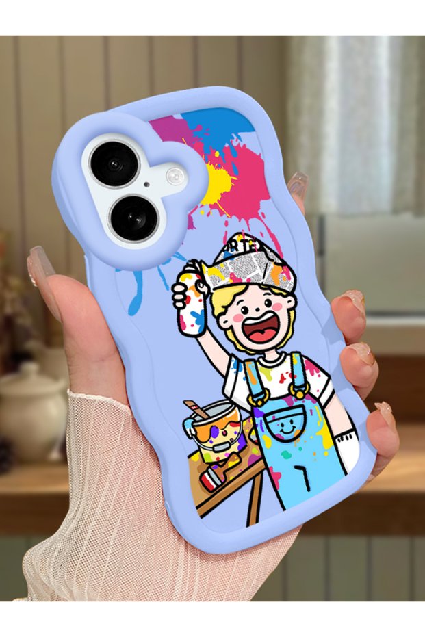 iPhone 16 Compatible Case Camera Protector Blue Silicone Couple Phone Case Cartoon Pattern