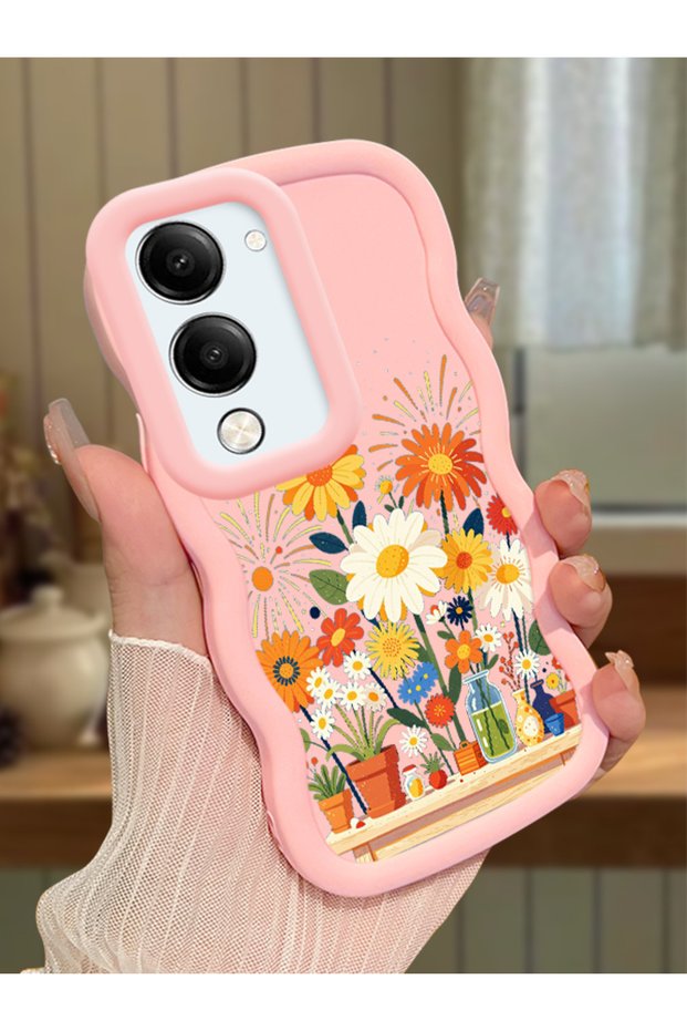 For Vivo Y29S Compatible Case Camera Protector Pink Silicone Lover Couple Phone Case Floral Case