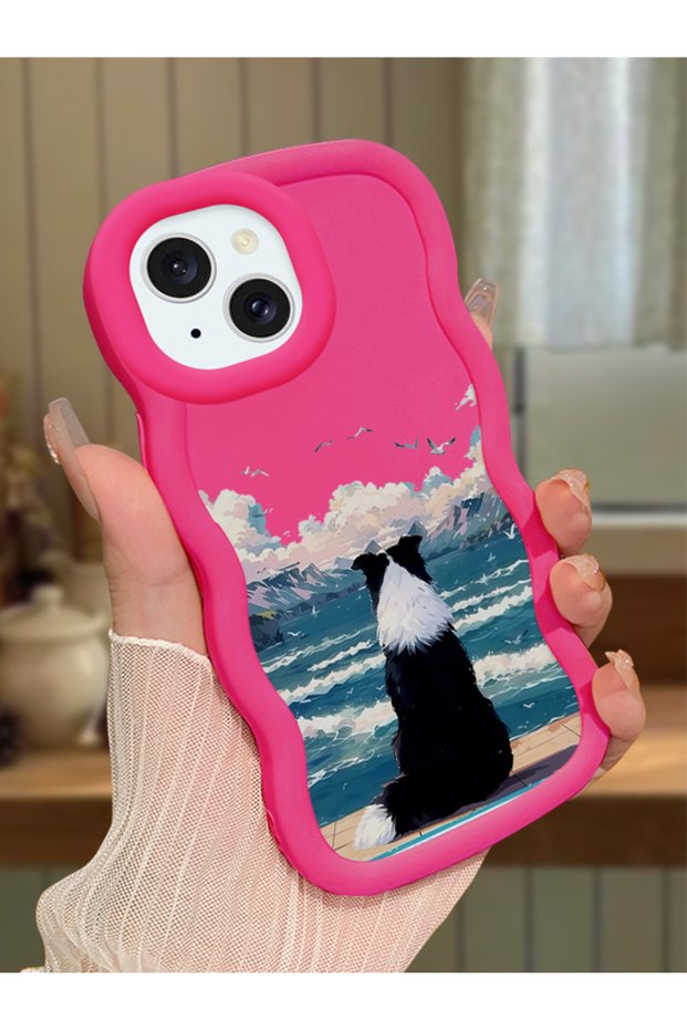 iPhone 15 Compatible Case Camera Protector Red Silicone Couple Phone Case Dog Pattern