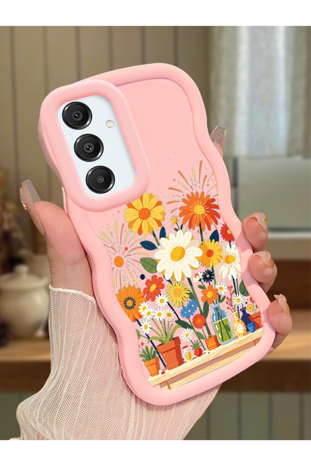 Samsung Galaxy A16 Compatible Case Camera Protective Pink Silicone Lover Couple Phone Case Floral Case
