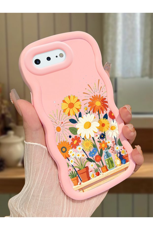 iPhone 8 Plus Compatible Case Camera Protector Pink Silicone Lover Couple Phone Case Floral Case