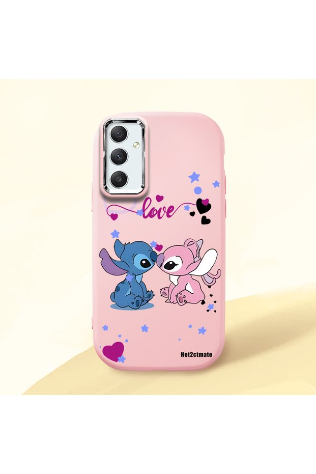 Samsung Galaxy A34 Compatible Case Camera Protective Pink Stitch Patterned Silicone Beloved Couple Phone Case