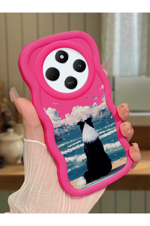Redmi 14C Compatible Case Camera Protector Red Silicone Couple Phone Case Dog Pattern