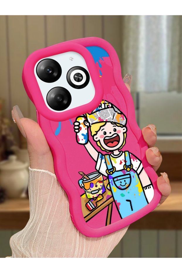 Infinix Smart 8 Pro Compatible Case Camera Protector Red Silicone Couple Phone Case Cartoon Pattern