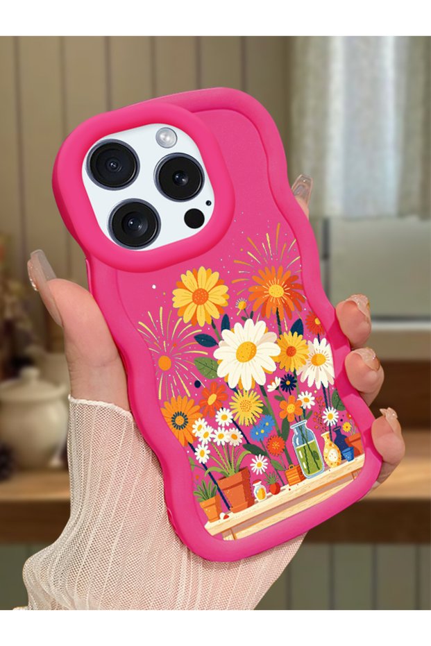 iPhone 16 Pro Compatible Case Camera Protector Red Silicone Couple Phone Case Floral Case