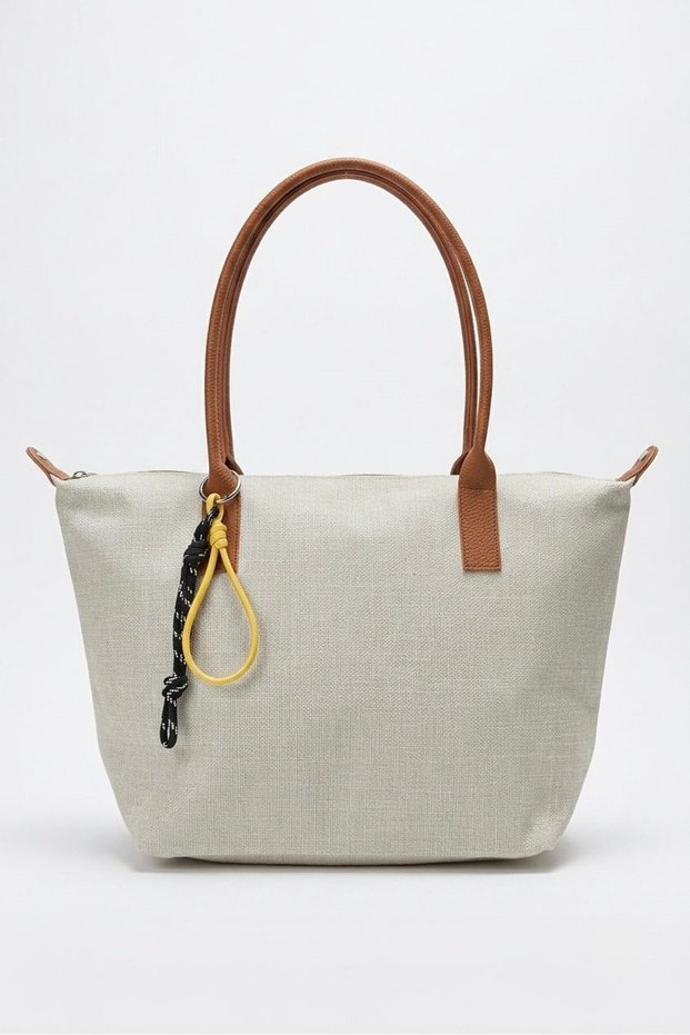 Linen Large Size Hand and Shoulder Bag Beige